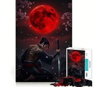 Puzzle de 1000 pièces Samouraï sous la Lune Rouge pour Adolescents Un Jeu Stimulant et Calme, Un Passe-Temps idéal, Une découpe précise et Un Cadeau de Saison (50x75cm)