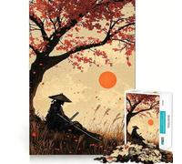 Puzzle de 1000 pièces Samouraï sous Les cerisiers en Fleurs pour Adultes Jeu de réflexion et de Loisirs créatifs Découpe Fine pour Les fêtes (38x52cm)