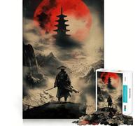 Puzzle de 1000 pièces Samurai Blood Moon Vigil pour Adultes Améliore la mémoire Paisible et Amusant Bords Nets pour Les fêtes (38x26cm)