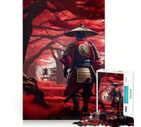 Puzzle de 1000 pièces Samurai Fleurs de Cerisier Rouges pour Adultes Développement de la mémoire, Loisirs Doux, Design d'assemblage, Collection Artistique (50x75cm)