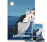 Puzzle de 1000 pièces Santorin, Grèce, pour Adultes Un Casse-tête Stimulant et Relaxant, aux Bords Lisses, idéal comme Cadeau de Saison (38x26cm)