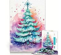 Puzzle de 1000 pièces Sapin de Noël Aquarelle Activité ludique et stimulante pour renforcer Les Liens familiaux Emboîtement Parfait sans espaces (38x26cm)