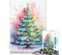 Puzzle de 1000 pièces Sapin de Noël Aquarelle,Jeu cognitif Amusant,découpe de Haute précision,Cadeau Unique pour soulager Le Stress (50x75cm)