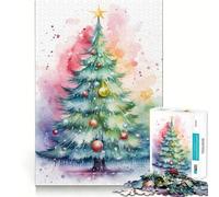 Puzzle de 1000 pièces Sapin de Noël Aquarelle Jeu créatif et d'habileté Emboîtement Parfait Pas de pièces détachées Activité de Partage et de complicité avec Les Proches (38x26cm)