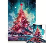 Puzzle de 1000 pièces Sapin de Noël Aquarelle pour Adultes Jeu de mémoire Emboîtement précis sans espaces Activité apaisante pour Une Pause mentale (38x26cm)