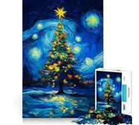 Puzzle de 1000 pièces Sapin de Noël Nuit étoilée pour Adolescents, Jeu de réflexion, Design Simple et Amusant, Cadeau mémorable 50x75cm