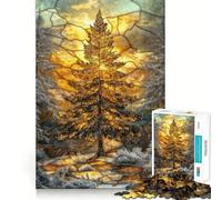 Puzzle de 1000 pièces Sapin en vitrail pour Adultes, Jeu de réflexion apaisant, Bords précis, 50x75cm