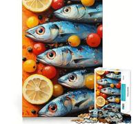 Puzzle de 1000 pièces Sardines au Citron et aux tomates pour Adolescents, Jeu de réflexion apaisant, Cadeau de Noël de qualité supérieure (50x75cm)