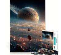 Puzzle de 1000 pièces Saturne et astéroïdes dans l'espace pour Adolescents Améliore la mémoire, se détend, Bords précis, Cadeau créatif (38x26cm)