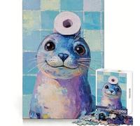 Puzzle de 1000 pièces Sceau avec Chapeau en Papier Toilette pour Adolescents, Jeu de réflexion et de Calme, Cadeau de Noël de qualité (38x52cm)