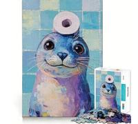 Puzzle de 1000 pièces Sceau avec Chapeau en Papier Toilette pour Adolescents, Jeu de réflexion et de Calme, Cadeau de Noël de qualité (38x52cm)