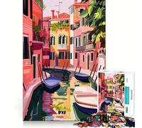 Puzzle de 1000 pièces,scène de Canal de Venise aux Tons Pastel,Illustration Minimaliste,découpe précise,Jeu Intelligent et Relaxant,décoration de Noël (38x26cm)