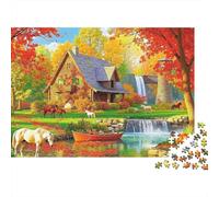 Puzzle de 1000 pièces « Scène de Chalet d'automne » (Chalet, Cascade, Paysage automnal) pour Adultes. Jeu éducatif et décoratif. Dimensions : 52 x 38 cm.