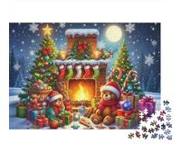 Puzzle de 1000 pièces « Scène de cheminée de Noël » avec Ours en Peluche, Jeu éducatif pour Adultes, décoration intérieure, Niveau de difficulté élevé, idéal pour Un Anniversaire (38 x 26 cm).
