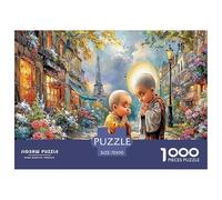 Puzzle de 1000 pièces Scène de Moines à Paris Rue de Village ensoleillée pour Enfants. Une activité Amusante et stimulante pour Toute la Famille, idéale pour se détendre à la Maison. 70x50cm/1000p