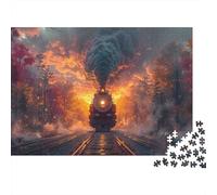 Puzzle de 1000 pièces «Scène d'incendie de Train à Vapeur»-Train au Coucher du Soleil Flamboyant-Jeu éducatif pour Adultes (à partir de 12 Ans)-Décoration Magnifique -Cadeau 38 x 26 cm