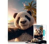 Puzzle de 1000 pièces Selfie de Panda sur Une Plage Tropicale au Coucher du Soleil pour Adultes, Jeu de logique et de Gestion du Stress, découpe précise, Cadeau élégant (50x75cm)