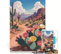 Puzzle de 1000 pièces Sentier du désert en Fleurs,Cactus et Fleurs Sauvages en Pleine Floraison,découpe précise,Jeu de réflexion,Cadeau Facile,Cadeau d'anniversaire Amusant (50x75cm)