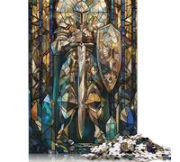 Puzzle de 1000 pièces « Sentinelle en vitrail » pour Adultes, Puzzle en Bois, pour Adultes, 1000 pièces (75 x 50 cm).