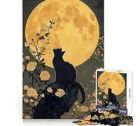 Puzzle de 1000 pièces Sérénade au Clair de Lune avec Un Chat Noir pour Adultes Découpe Lisse et agréable Idée Cadeau de Noël (38x26cm)