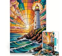 Puzzle de 1000 pièces Sérénité méditative près d'un Phare illuminé au Coucher du Soleil 38x26cm pour Adultes Stimule la mémoire détend l'esprit et Offre des Bords précis Idéal pour la liste