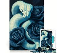 Puzzle de 1000 pièces Serpent Blanc et Roses Bleues pour Adolescents Un Jeu Amusant et Stimulant,des pièces Parfaitement emboîtables sans espaces,Une activité idéale pour Une soirée en Famille