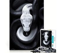Puzzle de 1000 pièces Serpent Blanc sur Fond Noir pour Adolescents Jeu de Concentration mentale Découpe de précision Bords Lisses pour Les fêtes (50x75cm)