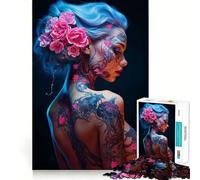 Puzzle de 1000 pièces Sexy Floral Neon Girl pour Adolescents, Jeu de logique et de précision, Cadeau élégant 38x26cm