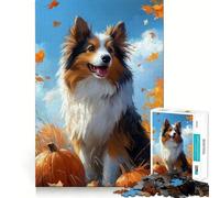 Puzzle de 1000 pièces Sheltie et citrouilles pour Adolescents Jeu de logique Claire Passe-Temps Calme Découpe Parfaite Cadeau Classique 38x52cm