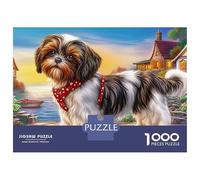 Puzzle de 1000 pièces Shih Tzu avec écharpe Rouge, en Carton recyclé, idéal pour se détendre en Famille, à la Maison ou en intérieur (70 x 50 cm). Activité Anti-Stress. Loisirs et Passe-Temps.