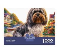 Puzzle de 1000 pièces Shih Tzu Promenade sur la Route du Village Finition Mate Carton Niveau Adolescent Niveau confirmé Loisirs d'intérieur 52 x 38 cm / 1000 pièces