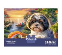 Puzzle de 1000 pièces Shih Tzu, Village au Bord de l'eau, Support en Carton épais, pour Adultes et débutants, Passe-Temps Calme et Relaxant à la Maison, 38 x 26 cm / 1000 pièces