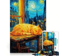 Puzzle de 1000 pièces « Sieste de Chat » Style Van Gogh,précis et Amusant pour Les articulations,idéal pour se détendre et s'amuser Pendant Les fêtes (38x26cm)