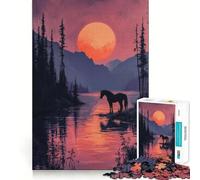 Puzzle de 1000 pièces Silhouette Cheval Coucher de Soleil pour Adolescents Jeu d'exercice Mental et de Relaxation Modèle à Assembler Liste de souhaits du Père Noël 38x52cm