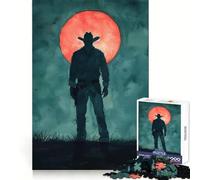Puzzle de 1000 pièces Silhouette Cowboy sous la Lune Rouge pour Adultes Jeu de logique Pointue Loisirs à la Maison Découpe précise 38x26cm