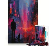 Puzzle de 1000 pièces Silhouette dans Une Ville néon pour Adultes et Adolescents Amélioration de la mémoire Détente et légèreté Découpe Nette 38x52cm