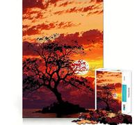 Puzzle de 1000 pièces Silhouette d'arbre au Coucher du Soleil 38x26cm - Jeu de logique pour Adolescents - Découpe précise et légère - Cadeau Classique et Relaxant