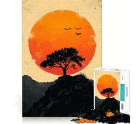 Puzzle de 1000 pièces Silhouette d'arbre au Coucher du Soleil pour Adolescents, Jouet cognitif, Plaisir Lent, Bords de qualité supérieure, Cadeau du Père Noël 50x75cm