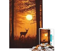 Puzzle de 1000 pièces Silhouette de cerf au Coucher du Soleil Jeu éducatif et addictif pour cultiver la Patience l'art et l'analyse (Dimensions 38x26cm)