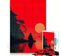Puzzle de 1000 pièces Silhouette de Coucher de Soleil de samouraï pour Adolescents idéal pour stimuler la mémoire et Passer Un Moment de sérénité (50x75cm) Cadeau d'anniversaire de qualité supérieure