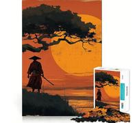 Puzzle de 1000 pièces Silhouette de Coucher de Soleil de samouraï pour Adultes Renforcement de la mémoire, soulagement du Stress, qualité supérieure, Surprise d'anniversaire (38x26cm)