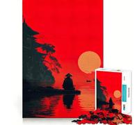 Puzzle de 1000 pièces Silhouette de Coucher de Soleil de samouraï pour Adultes Stimule la mémoire, favorise la détente mentale, découpe Lisse, Cadeau d'anniversaire (38x26cm)