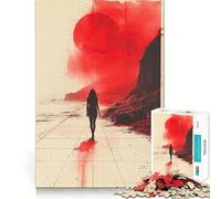 Puzzle de 1000 pièces Silhouette de Coucher de Soleil Rouge pour Adolescents, Jeu de logique Solide, Moments en Famille, Bords Transparents, Surprise chaleureuse (38x52cm)