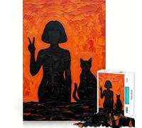Puzzle de 1000 pièces Silhouette de Fille et Chat pour Adultes, Jeu de logique mentale, Anti-Stress, découpe Ferme, 50x75cm