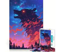 Puzzle de 1000 pièces Silhouette de Loup dans Le Ciel Nocturne pour Adultes Jeu de mémoire de qualité Professionnelle Activité de découpage chaleureuse et conviviale (50x75cm)