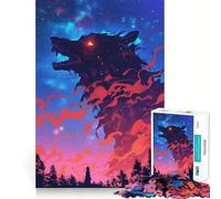 Puzzle de 1000 pièces Silhouette de Loup dans Le Ciel Nocturne pour Adultes,Jeu de résolution de problèmes,qualité Professionnelle,activité de Groupe relaxante en intérieur (38x52cm)