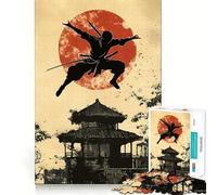 Puzzle de 1000 pièces Silhouette de Ninja avec Temple Japonais pour Adolescents Jeu de logique et de détente Découpe précise (38x26cm)