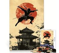 Puzzle de 1000 pièces Silhouette de Ninja avec Temple Japonais pour Adolescents Jeu de logique et de détente Découpe précise (38x26cm)
