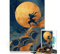 Puzzle de 1000 pièces Silhouette de Ninja sous la Lune dorée pour Adolescents, Jeu de logique et d'adresse apaisant, découpe précise, pour Les vœux de Noël (38x52cm)