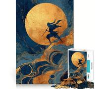 Puzzle de 1000 pièces Silhouette de Ninja sous la Lune dorée pour Adolescents, Jeu de réflexion et de détente, Design apaisant et Amusant, Cadeau Unique (50x75cm)
